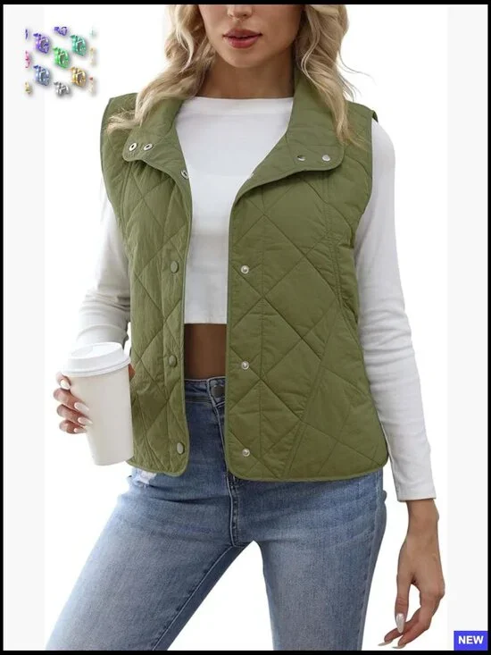 Quilted Vest Lightweight Sleeveless Button Down Preppy Chic Fall Outerwear - Picture 1 of 7